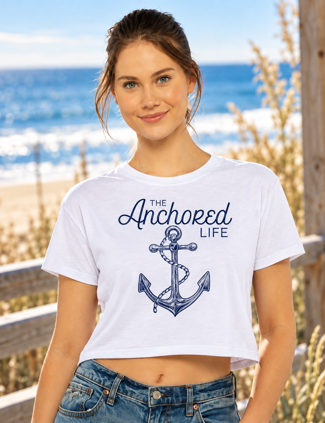 Coastal Anchor Crop Tee - White