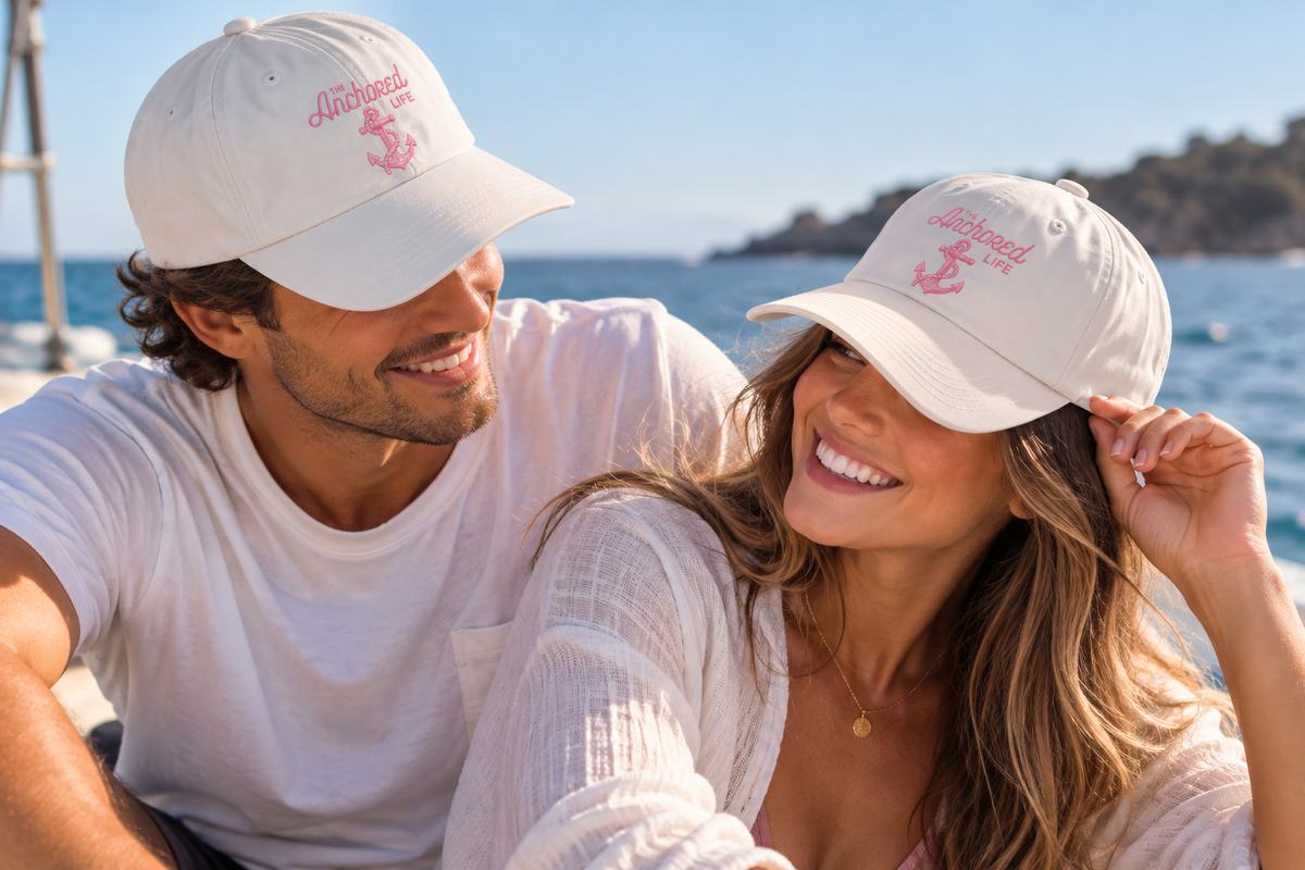 White & Pink - Anchored Signature Hat