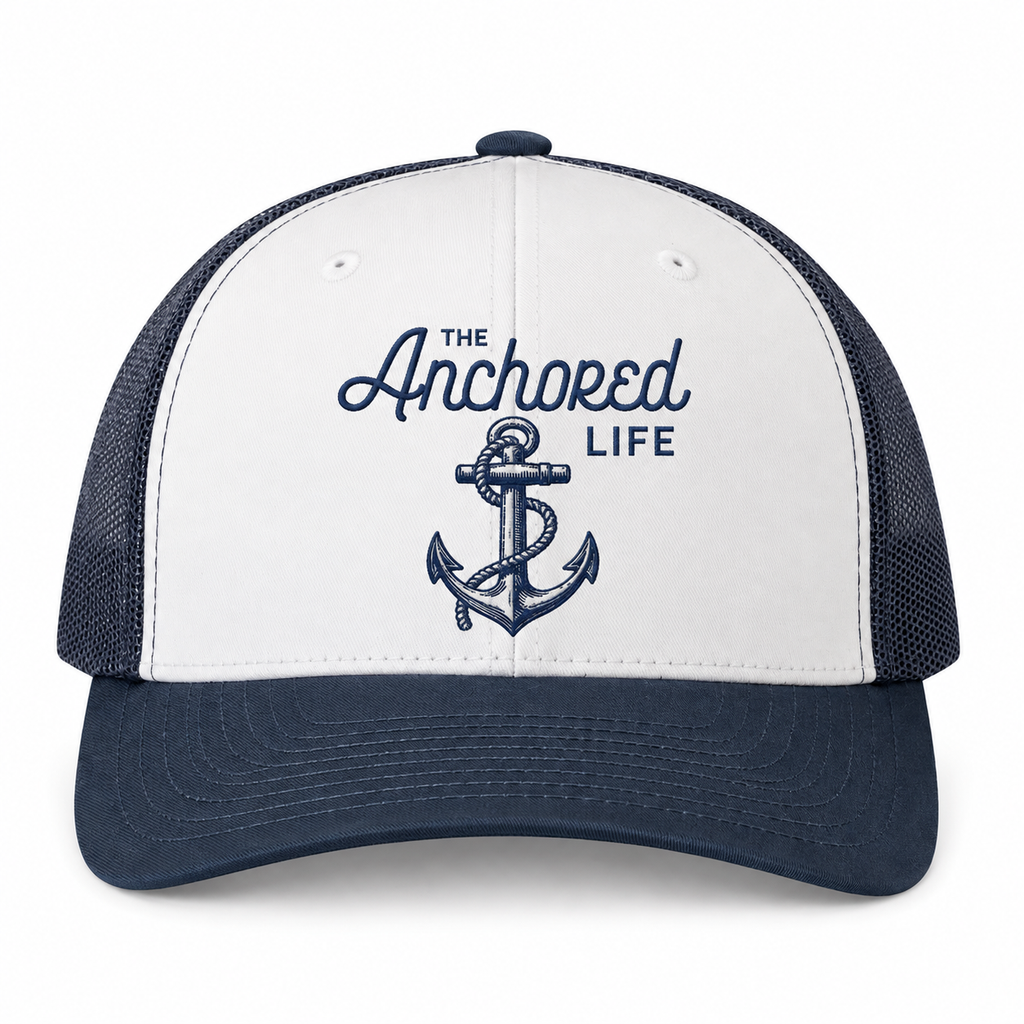 Mesh Anchored Signature Hat - White & Navy