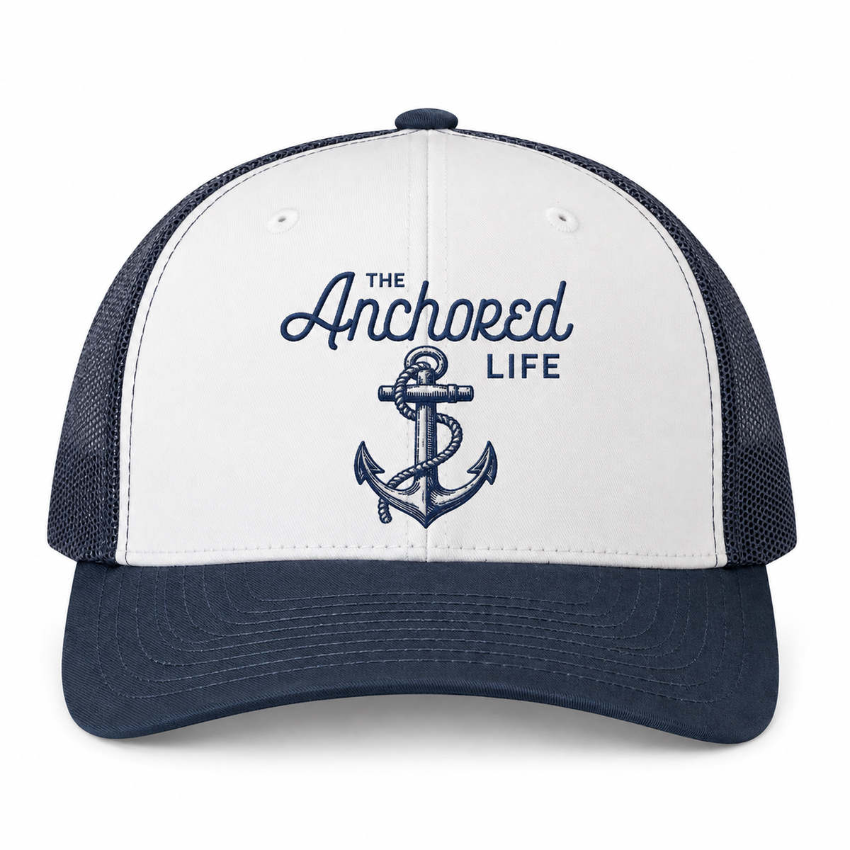 Mesh Anchored Signature Hat - White & Navy