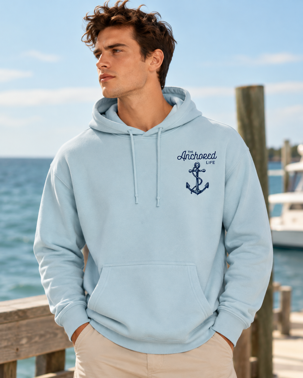 POWDER BLUE  - Men's Anchor Hoodie
