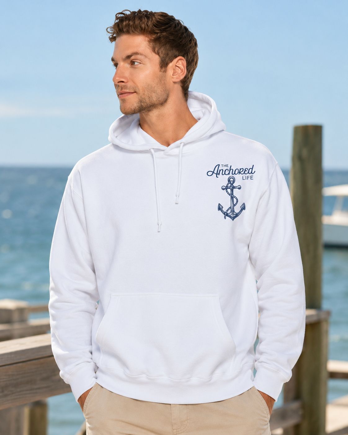 White - Men's Anchor Hoodie